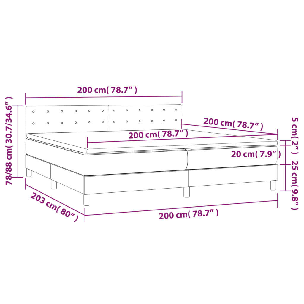 Sommier à lattes de lit avec matelas et LED Rose 200x200 cm - XIOS