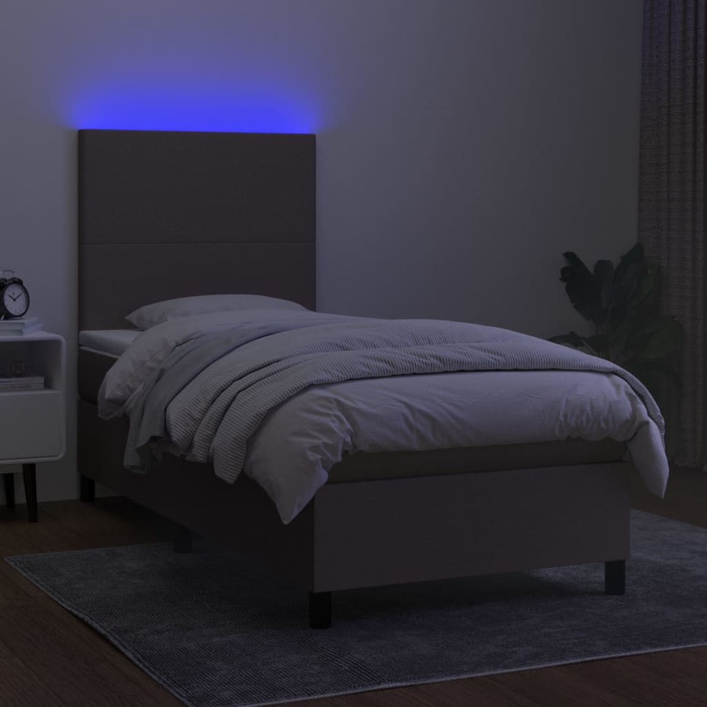 Sommier à lattes de lit et matelas et LED Taupe 80x200 cm Tissu Lits & cadres de lit vidaXL