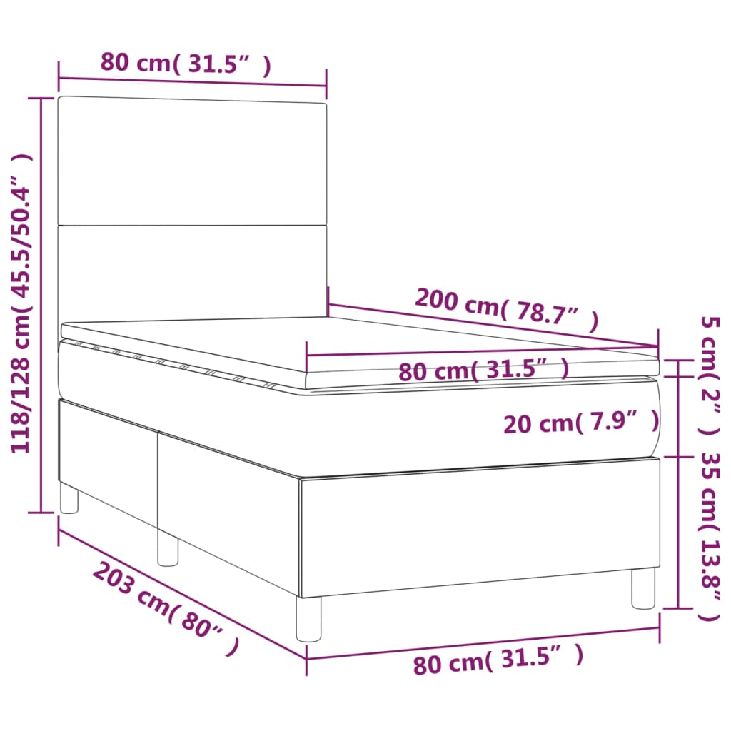 Sommier à lattes de lit et matelas et LED Taupe 80x200 cm Tissu Lits & cadres de lit vidaXL