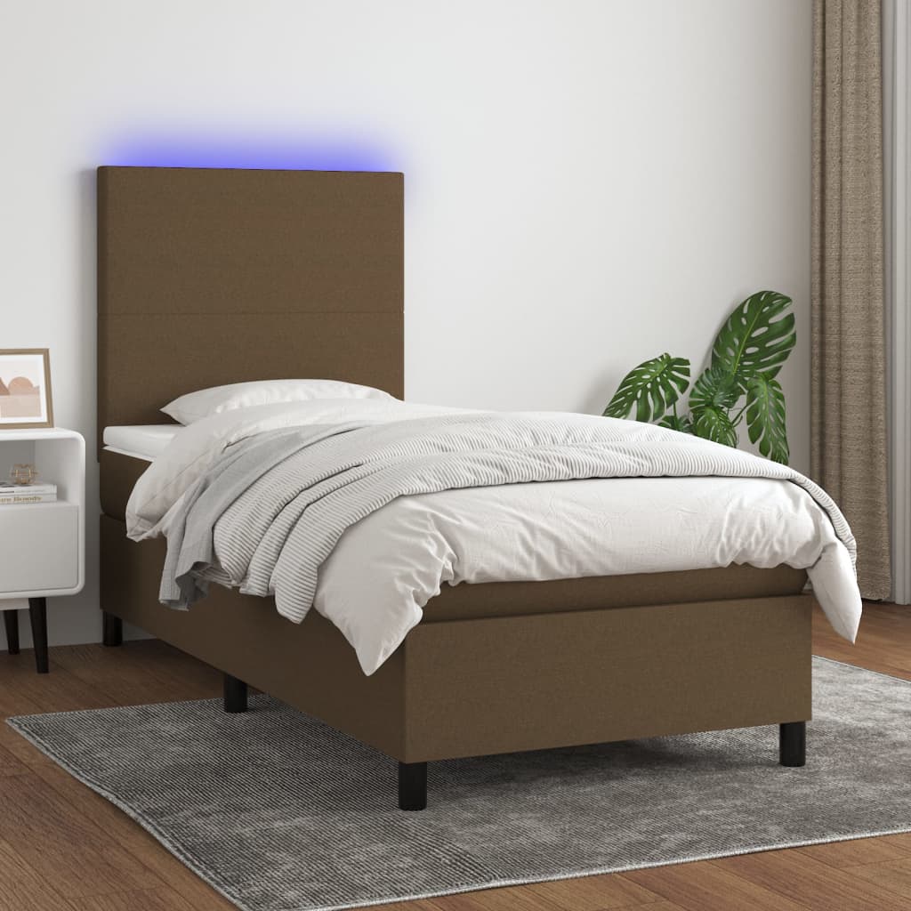Sommier à lattes de lit et matelas et LED Marron foncé 90x190cm - XIOS