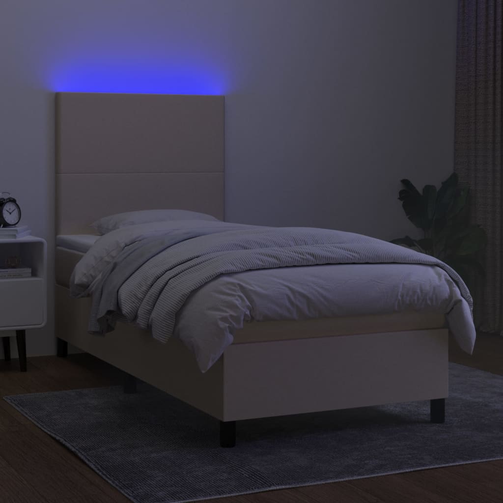 Sommier à lattes de lit et matelas et LED Crème 90x190 cm Tissu - XIOS