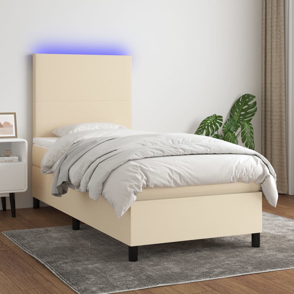 Sommier à lattes de lit et matelas et LED Crème 90x190 cm Tissu - XIOS