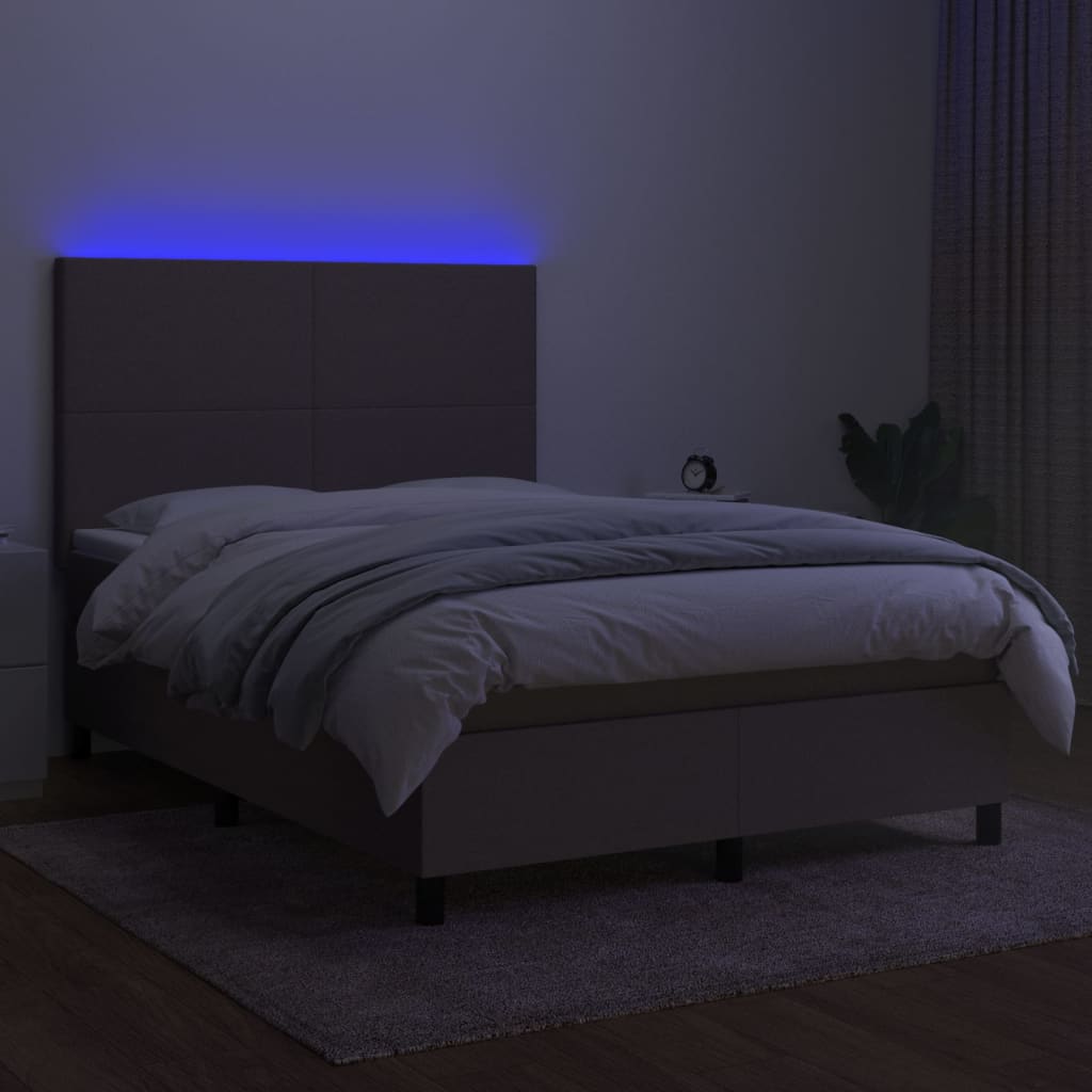 Sommier à lattes de lit et matelas et LED Taupe 140x190cm Tissu - XIOS