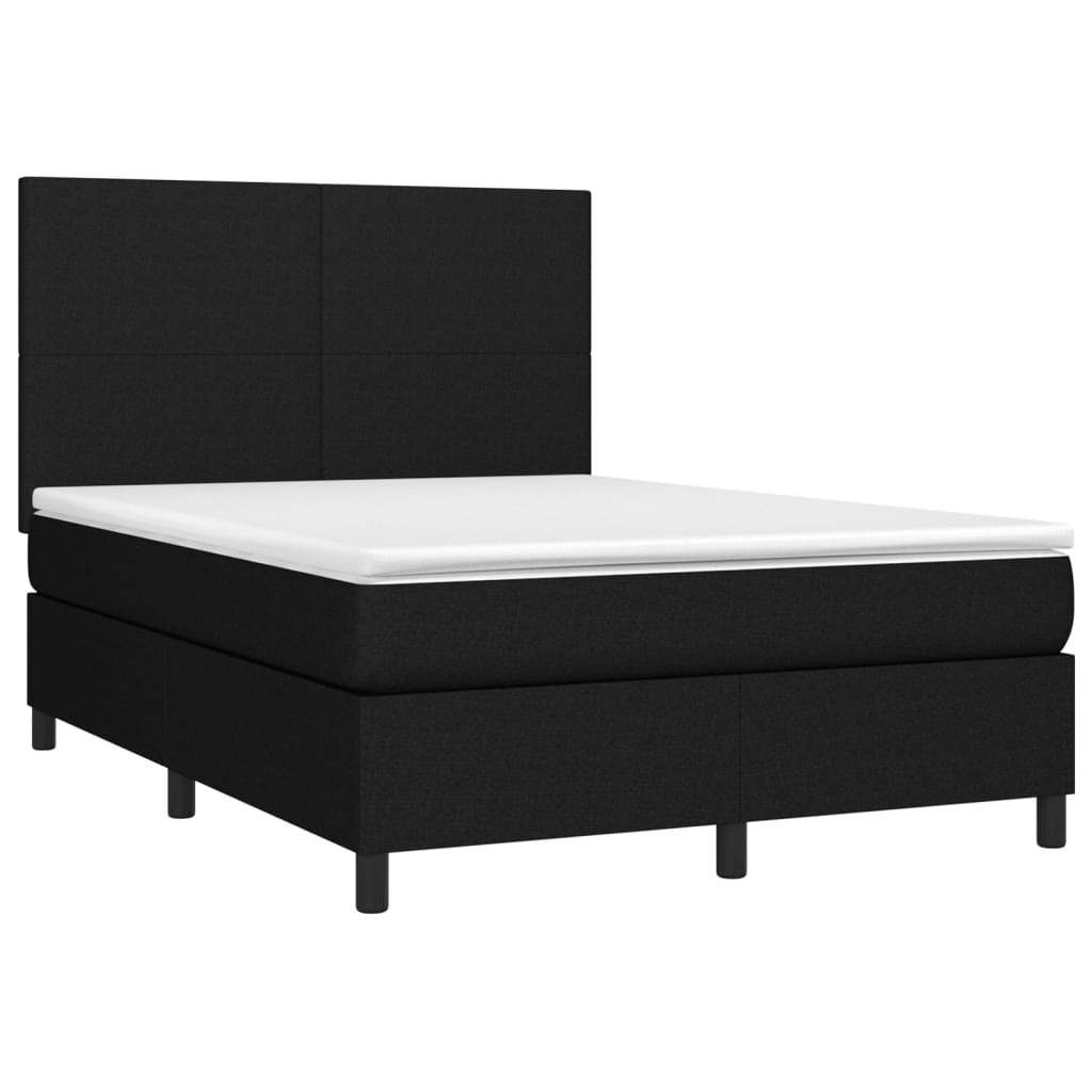 Sommier à lattes de lit et matelas et LED Noir 140x200 cm Tissu - XIOS