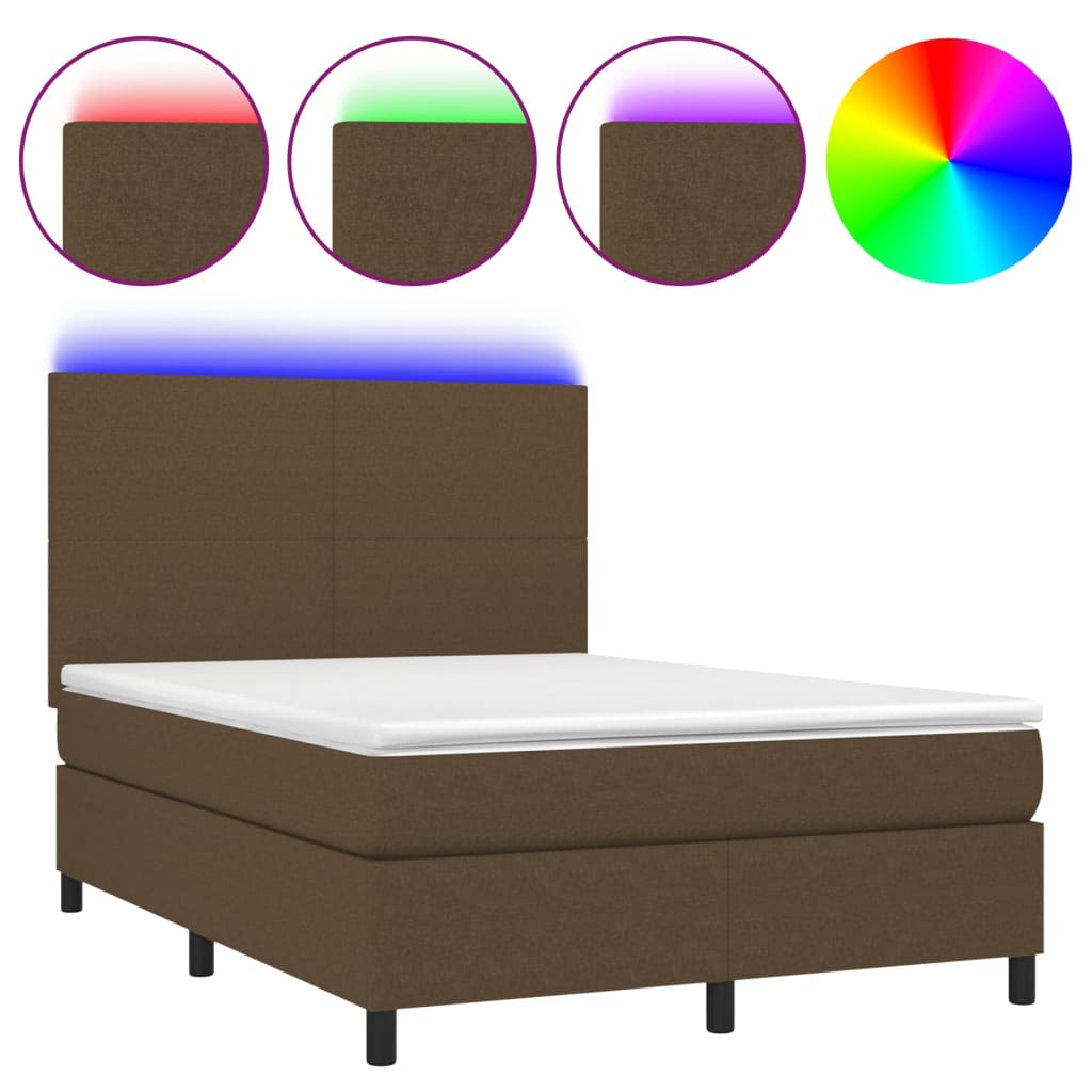 Sommier à lattes de lit matelas et LED Marron foncé 140x200 cm - XIOS