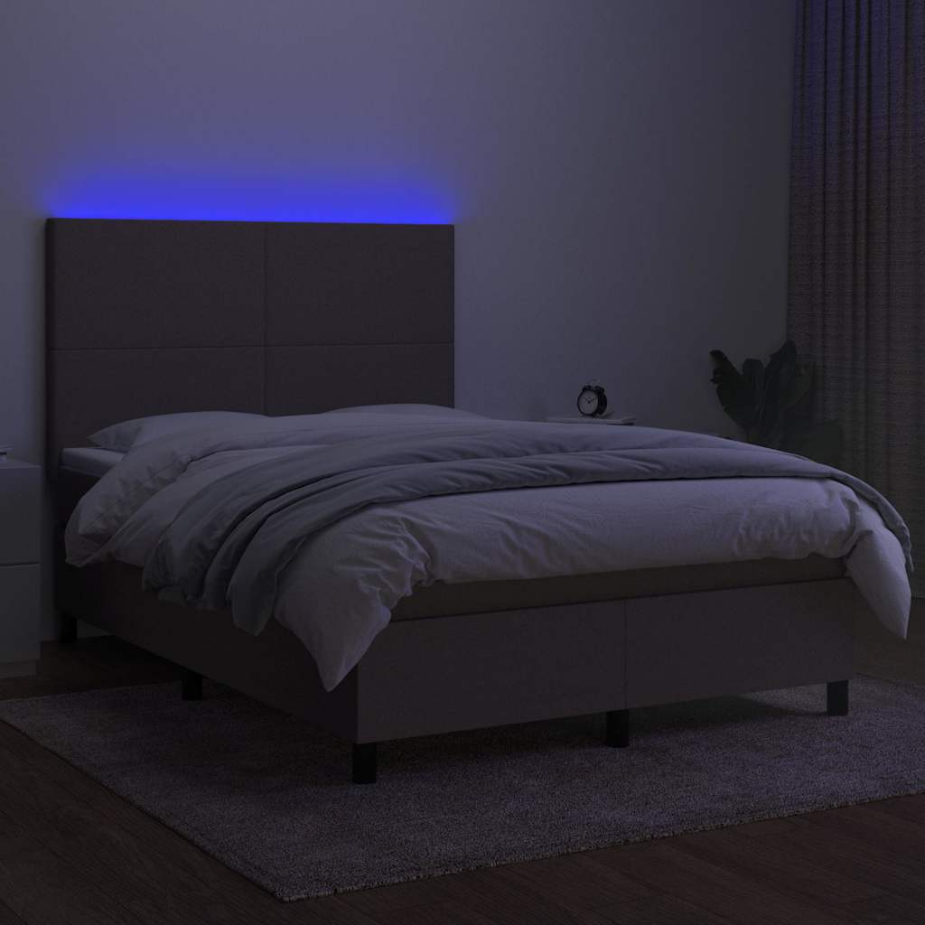 Sommier à lattes de lit et matelas et LED Taupe 140x200cm Tissu