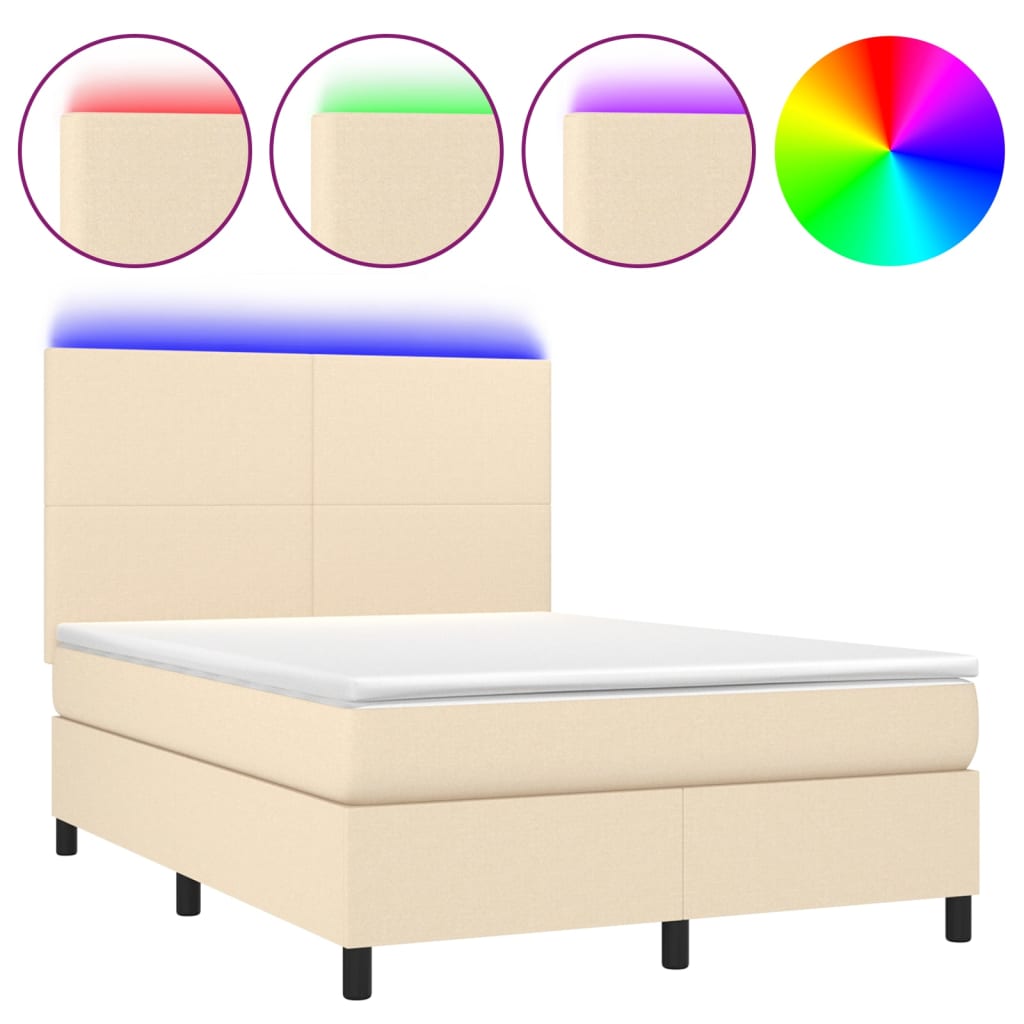 Sommier à lattes de lit et matelas et LED Crème 140x200cm Tissu - XIOS
