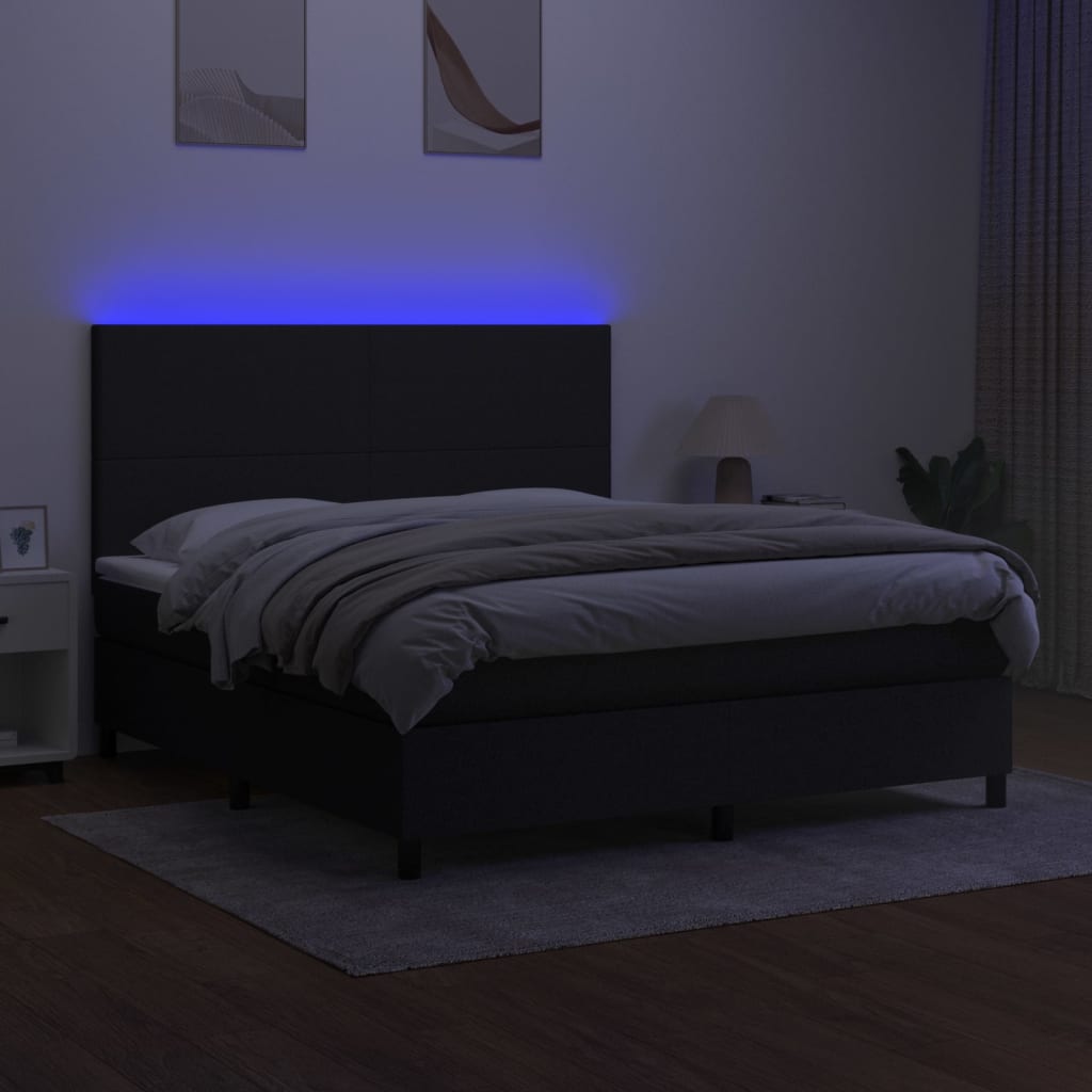 Sommier à lattes de lit et matelas et LED Noir 160x200 cm Tissu - XIOS