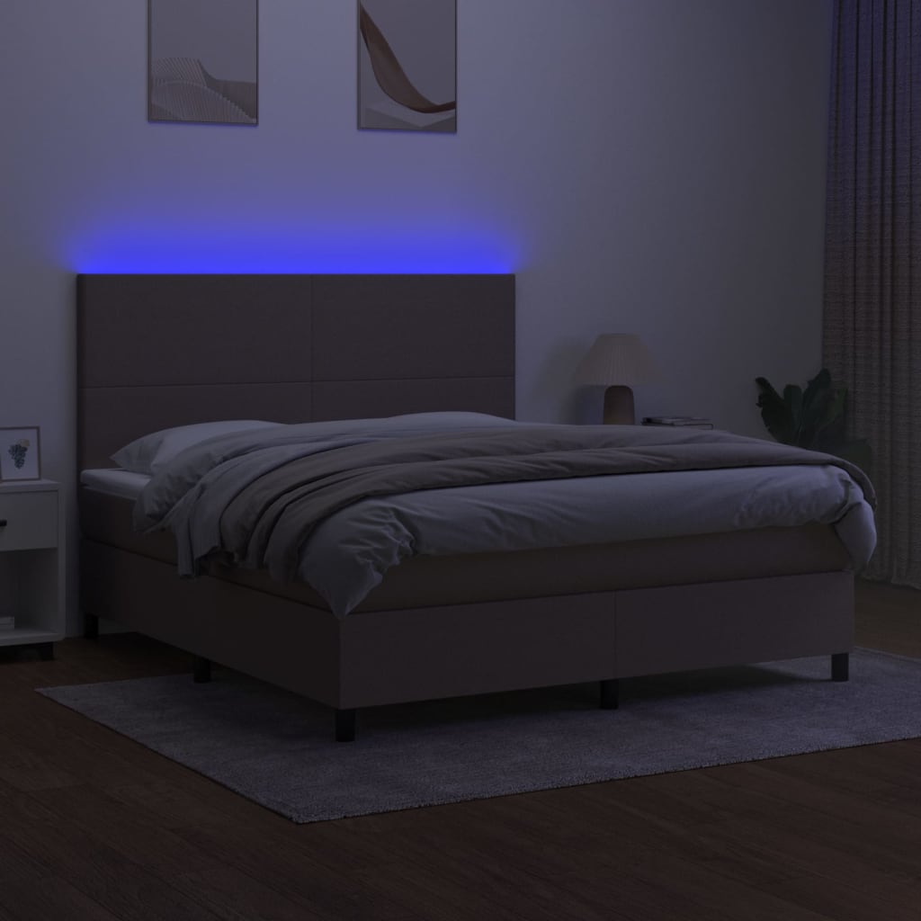 Sommier à lattes de lit et matelas et LED Taupe 160x200cm Tissu - XIOS