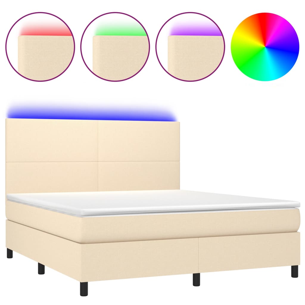 Sommier à lattes de lit et matelas et LED Crème 160x200cm Tissu - XIOS