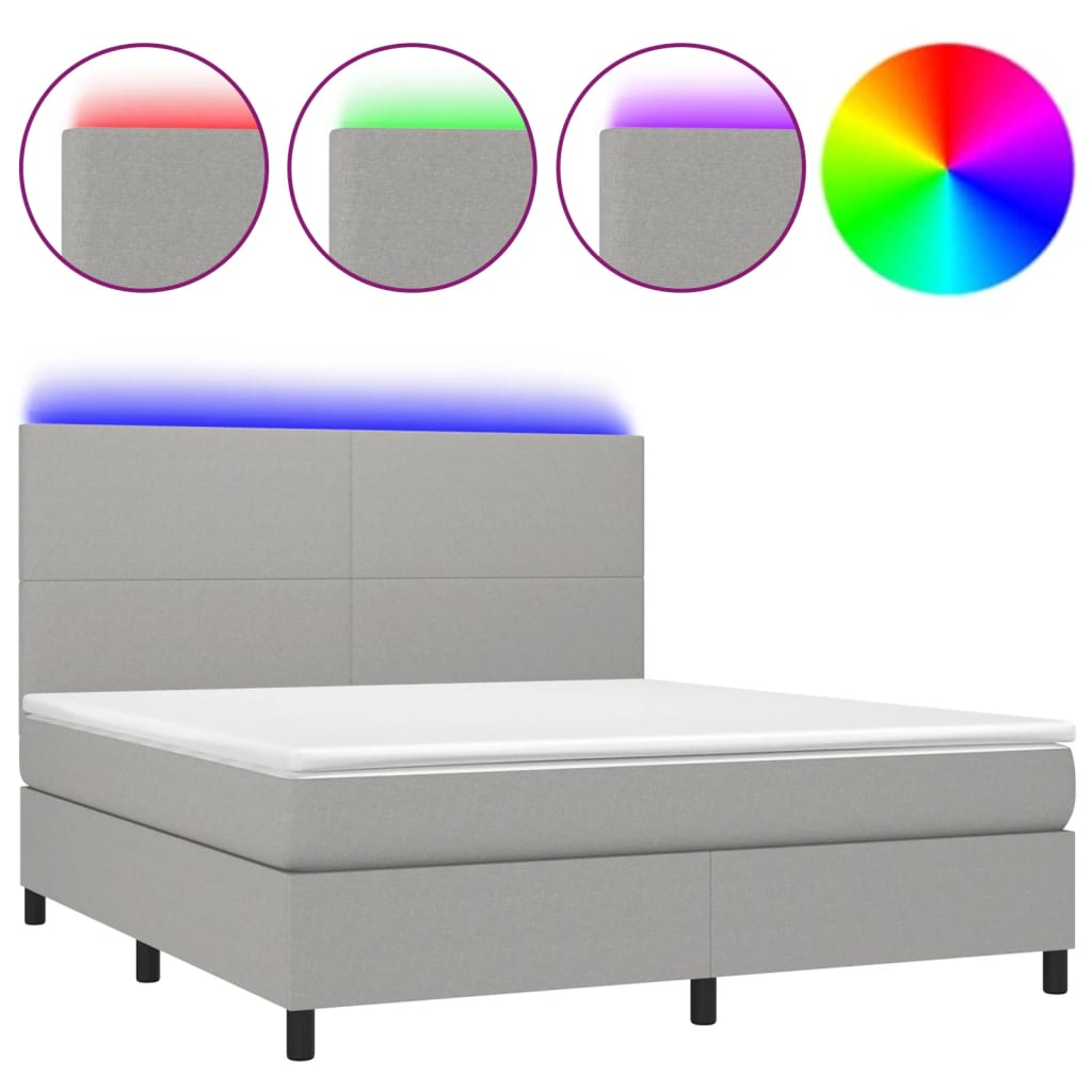 Sommier à lattes de lit et matelas et LED Gris clair 180x200 cm - XIOS