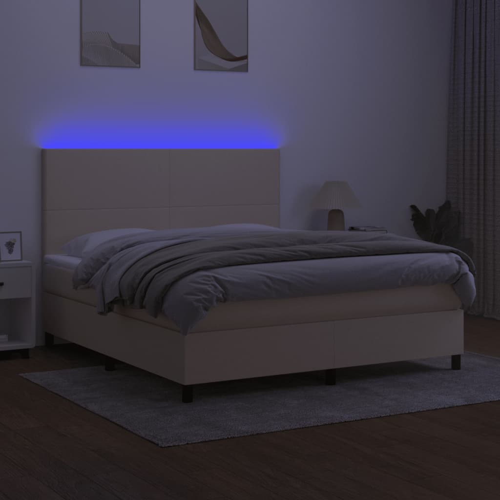 Sommier à lattes de lit et matelas et LED Crème 180x200cm Tissu - XIOS