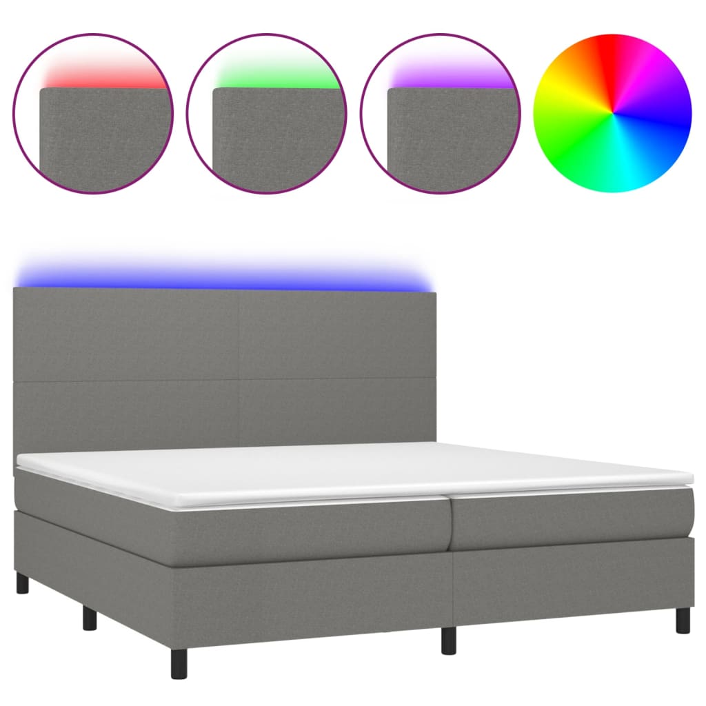 Sommier à lattes de lit et matelas et LED Gris foncé 200x200 cm - XIOS