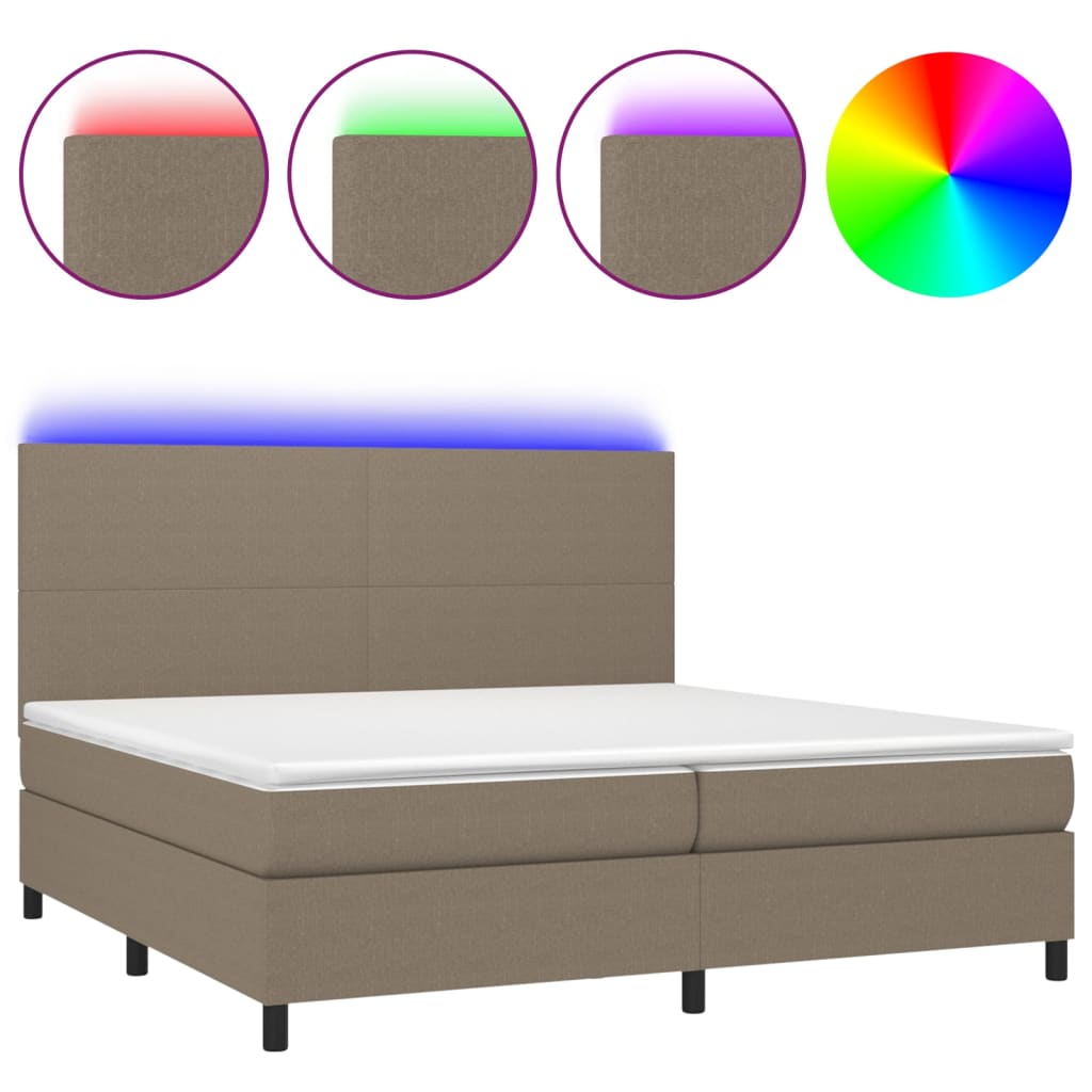 Sommier à lattes de lit et matelas et LED Taupe 200x200cm Tissu - XIOS