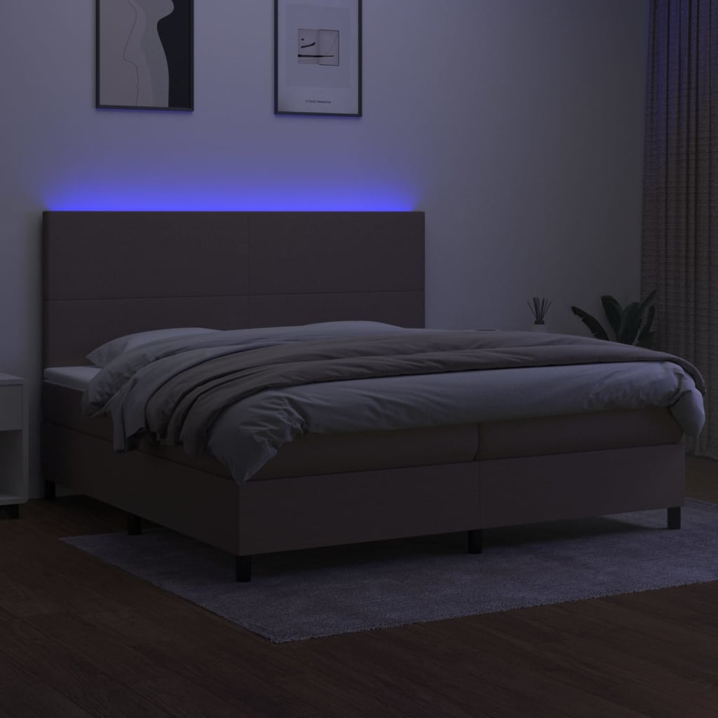 Sommier à lattes de lit et matelas et LED Taupe 200x200cm Tissu - XIOS