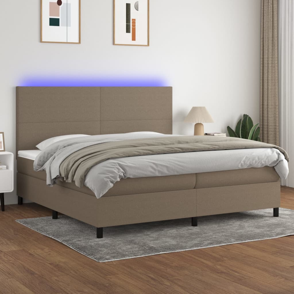 Sommier à lattes de lit et matelas et LED Taupe 200x200cm Tissu - XIOS