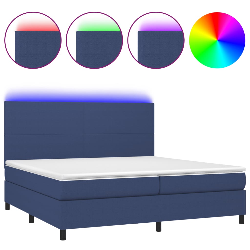 Sommier à lattes de lit et matelas et LED Bleu 200x200 cm Tissu - XIOS