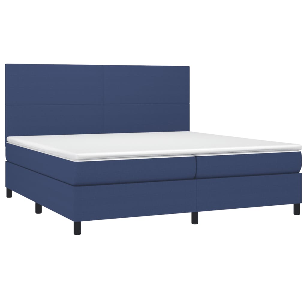 Sommier à lattes de lit et matelas et LED Bleu 200x200 cm Tissu - XIOS