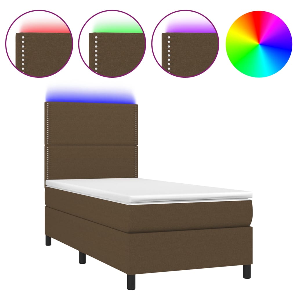 Sommier à lattes de lit et matelas et LED Marron foncé 80x200cm Lits & cadres de lit vidaXL
