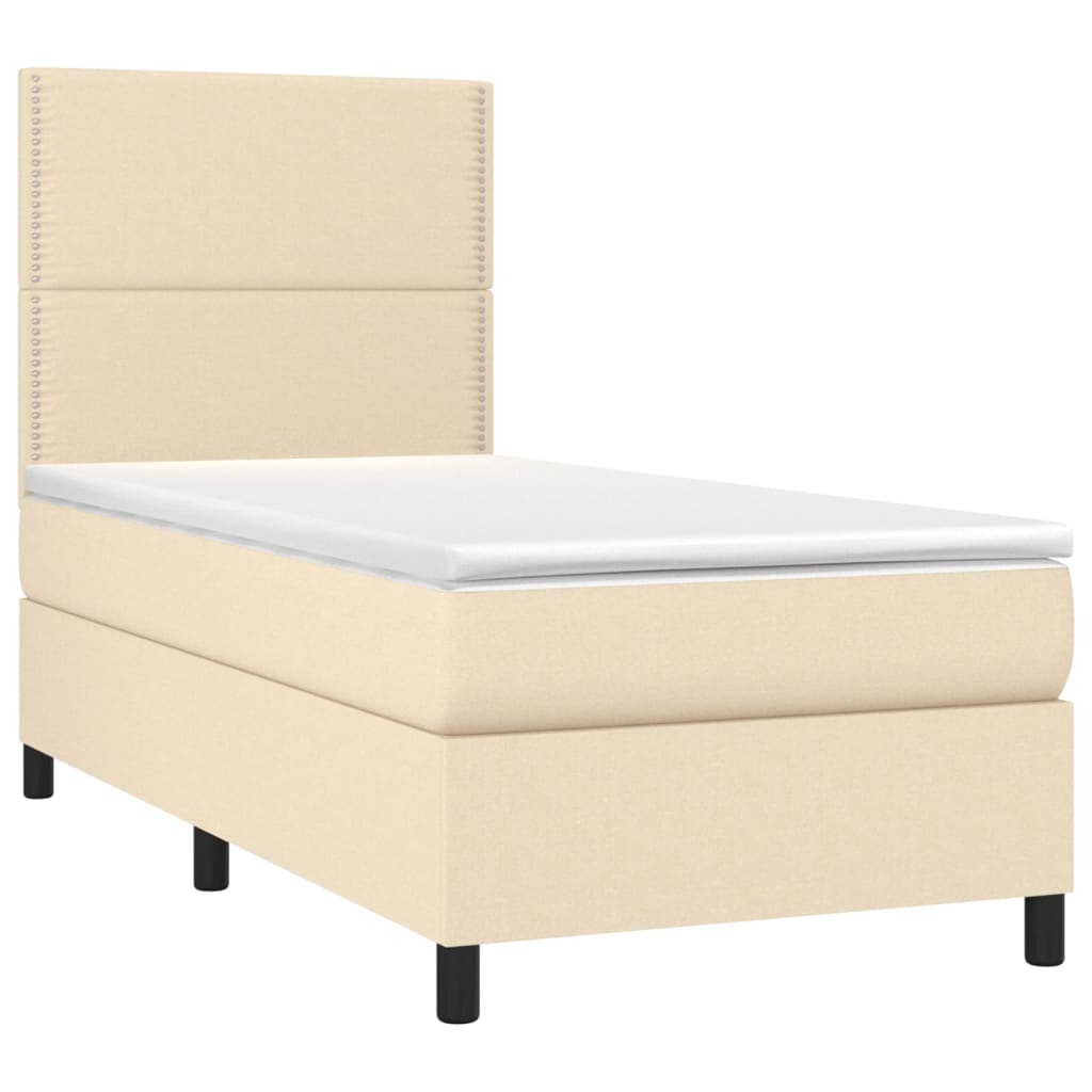 Sommier à lattes de lit et matelas et LED Crème 90x190 cm Tissu - XIOS