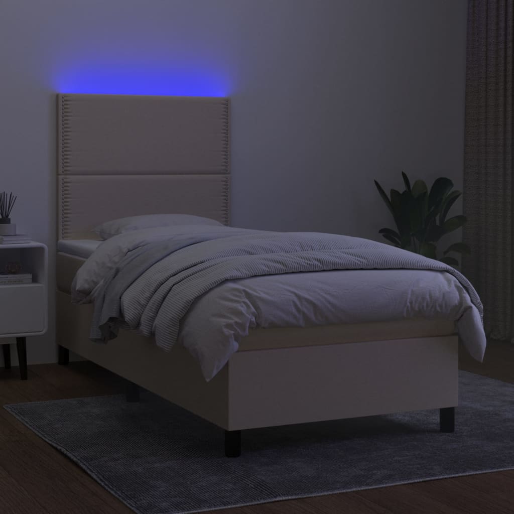 Sommier à lattes de lit et matelas et LED Crème 90x190 cm Tissu - XIOS