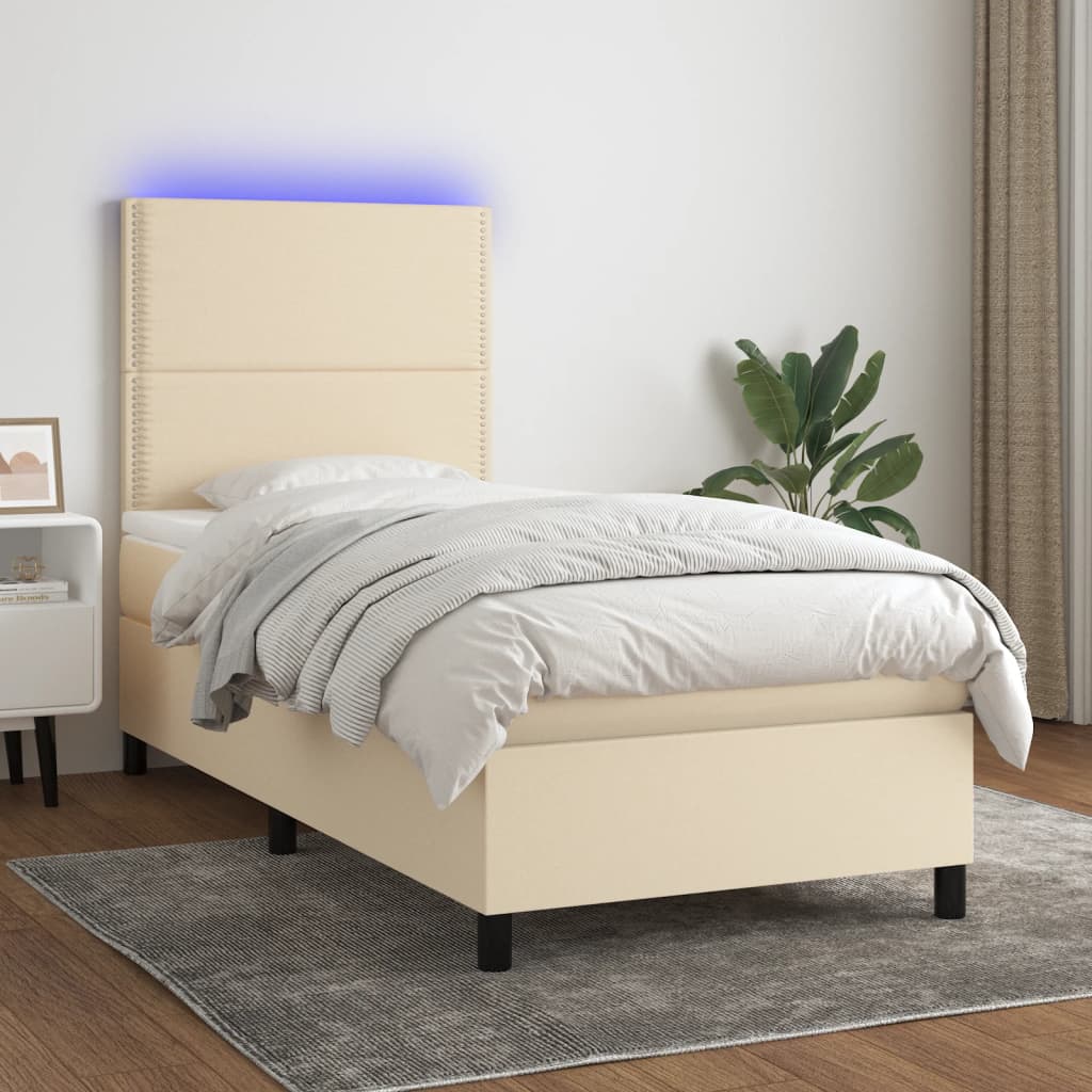 Sommier à lattes de lit et matelas et LED Crème 90x190 cm Tissu - XIOS
