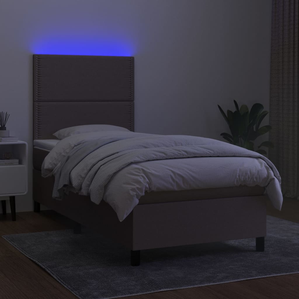 Sommier à lattes de lit et matelas et LED Taupe 100x200cm Tissu - XIOS
