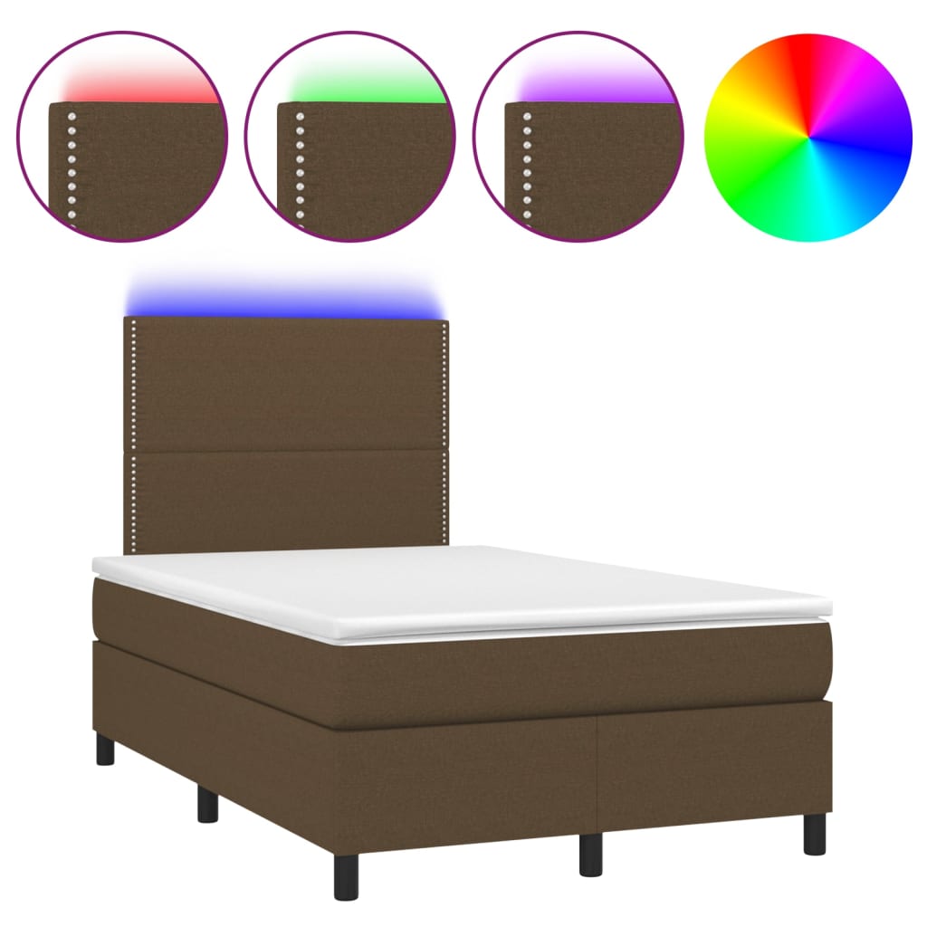 Sommier à lattes de lit matelas et LED Marron foncé 120x200 cm - XIOS
