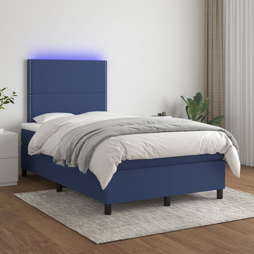 Sommier à lattes de lit et matelas et LED Bleu 120x200 cm Tissu - XIOS