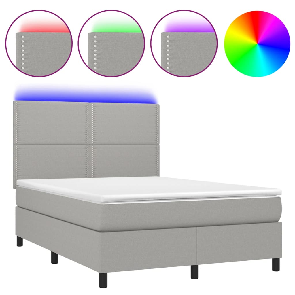 Sommier à lattes de lit et matelas et LED Gris clair 140x190 cm - XIOS