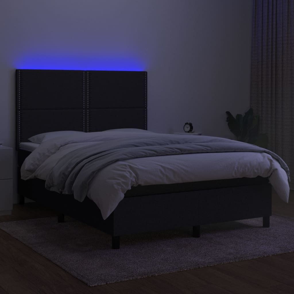 Sommier à lattes de lit et matelas et LED Noir 140x190 cm Tissu - XIOS