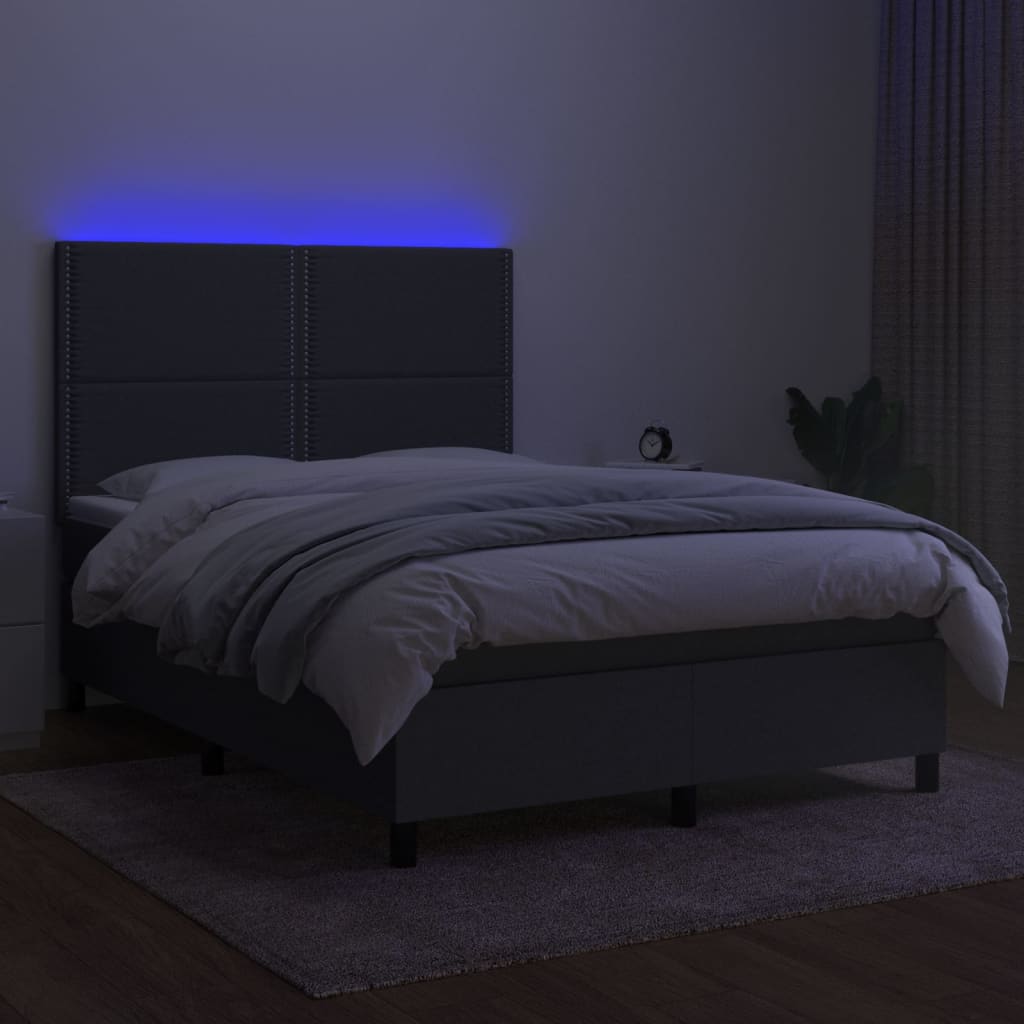 Sommier à lattes de lit et matelas et LED Gris foncé 140x200 cm - XIOS