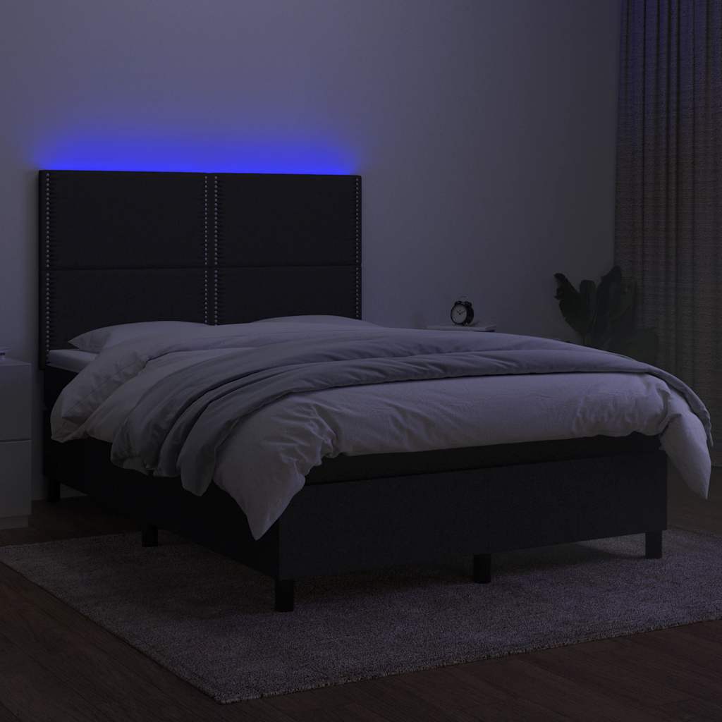 Sommier à lattes de lit et matelas et LED Noir 140x200 cm Tissu - XIOS