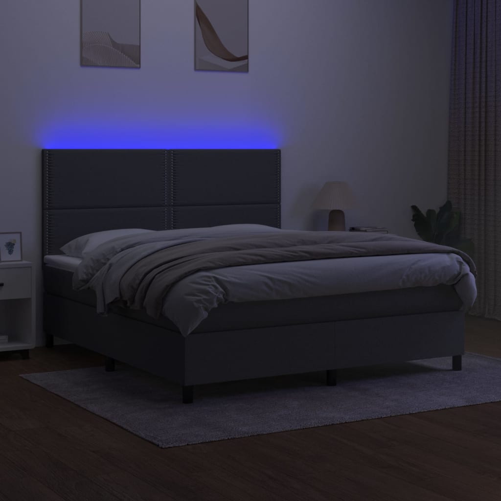 Sommier à lattes de lit et matelas et LED Gris foncé 160x200 cm - XIOS