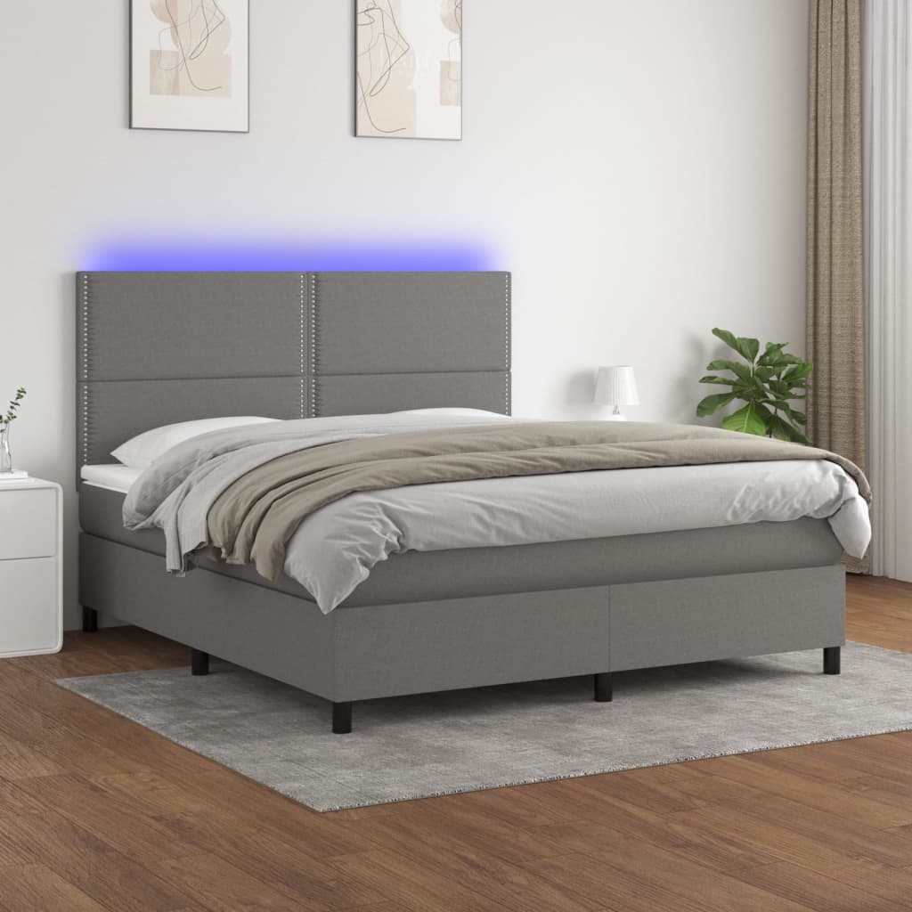 Sommier à lattes de lit et matelas et LED Gris foncé 160x200 cm - XIOS