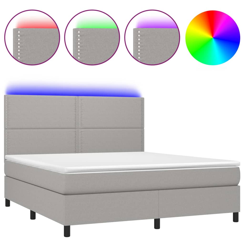 Sommier à lattes de lit et matelas et LED Gris clair 180x200 cm