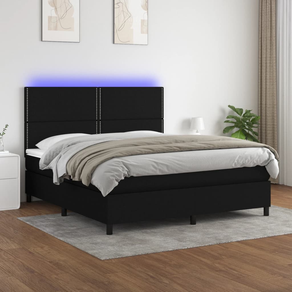 Sommier à lattes de lit et matelas et LED Noir 180x200 cm Tissu - XIOS