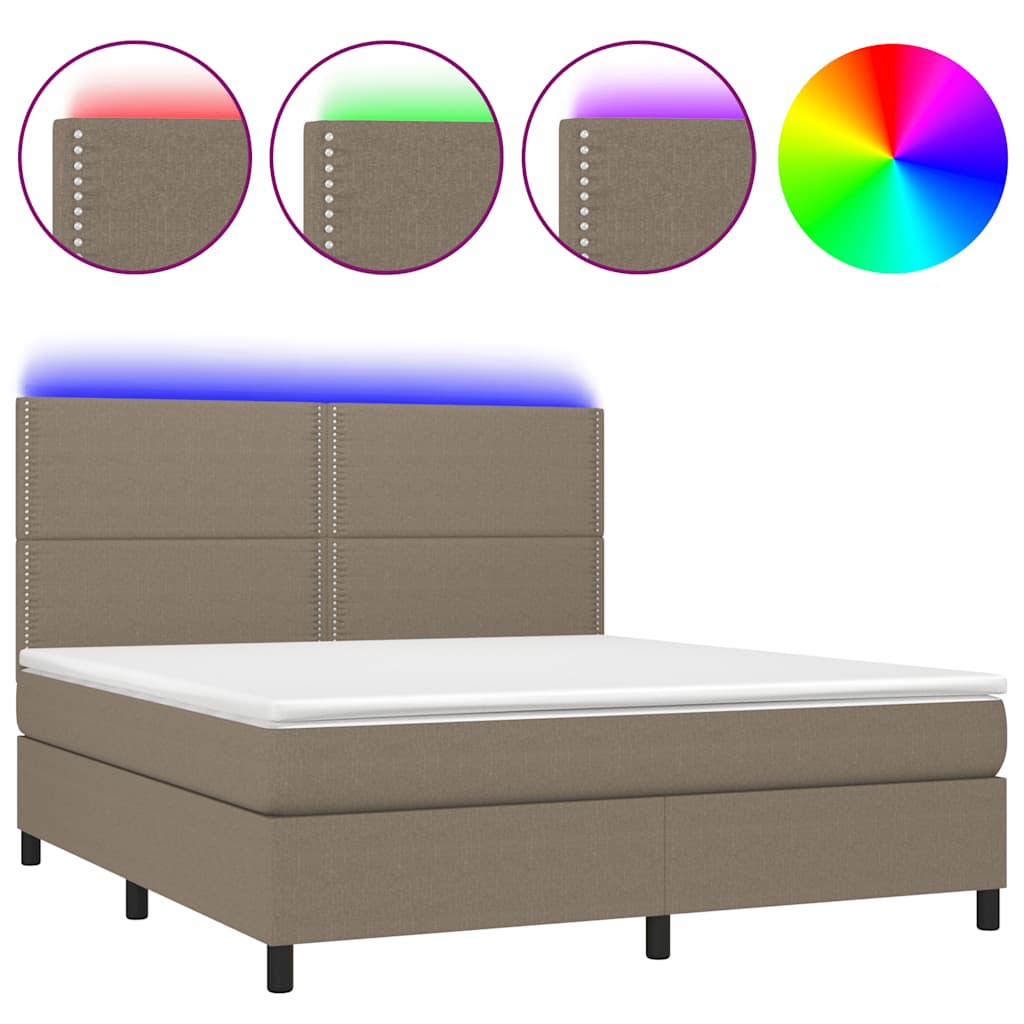 Sommier à lattes de lit et matelas et LED Taupe 180x200cm Tissu - XIOS