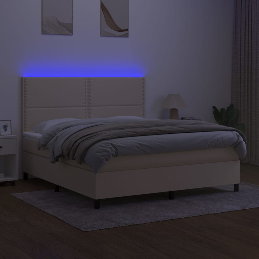 Sommier à lattes de lit et matelas et LED Crème 180x200cm Tissu - XIOS
