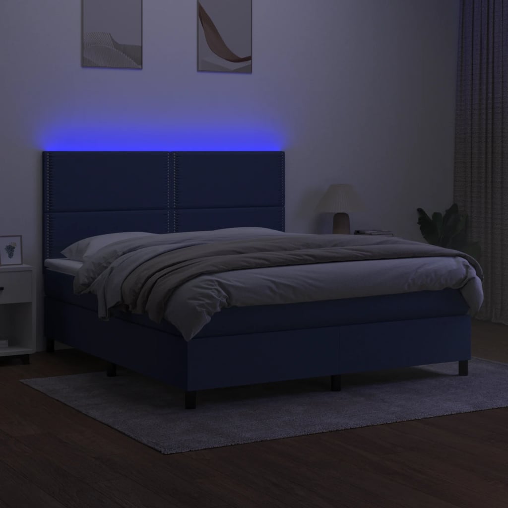 Sommier à lattes de lit et matelas et LED Bleu 180x200 cm Tissu - XIOS