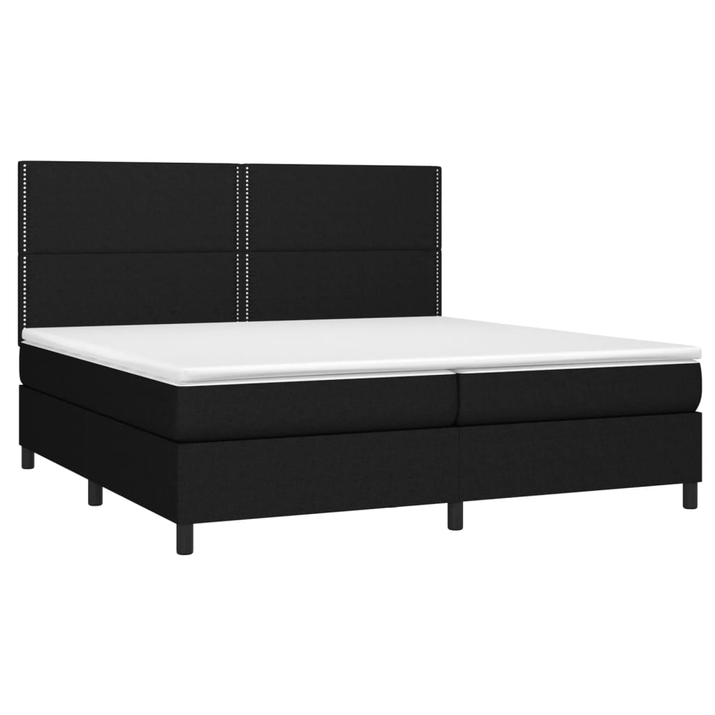 Sommier à lattes de lit et matelas et LED Noir 200x200 cm Tissu - XIOS