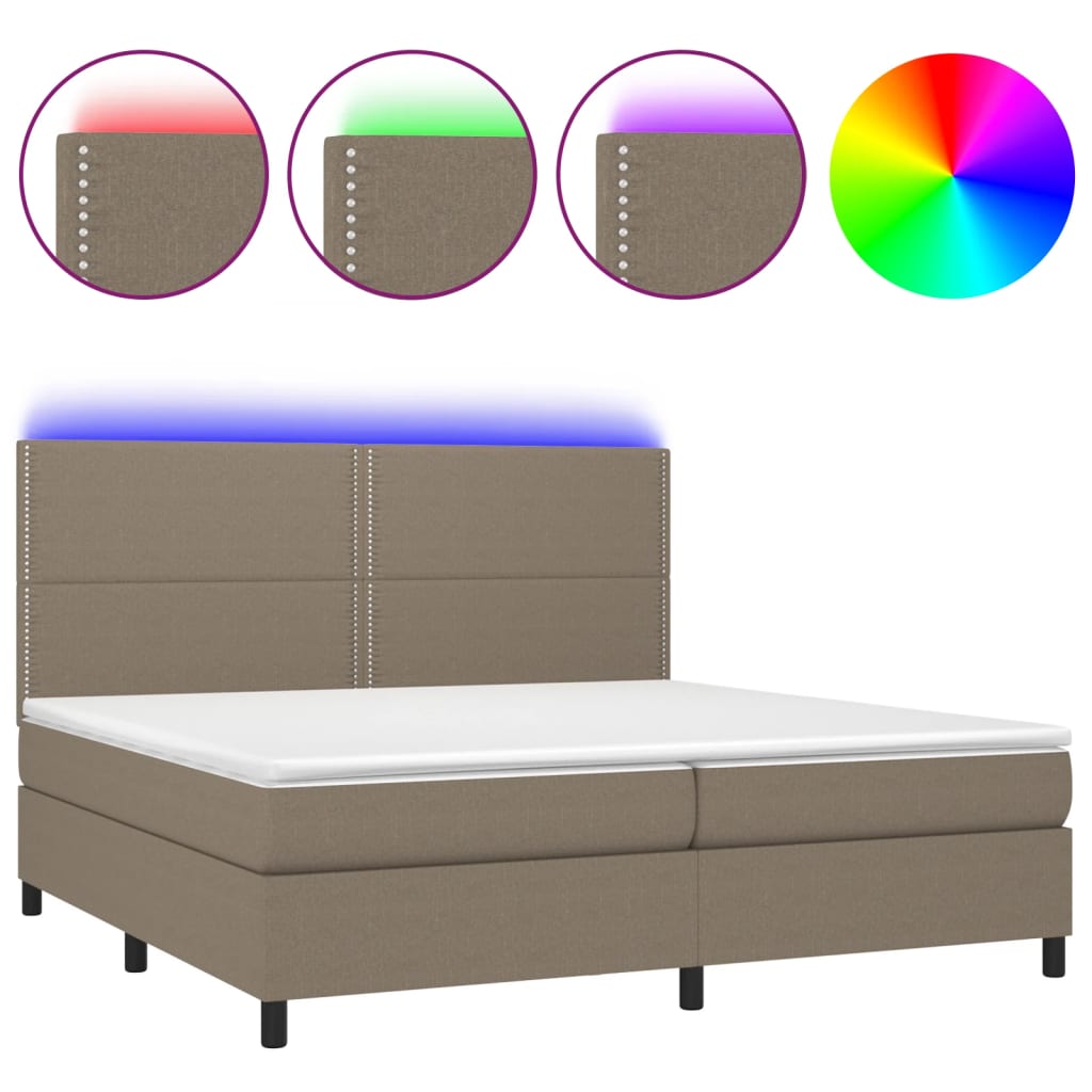 Sommier à lattes de lit et matelas et LED Taupe 200x200cm Tissu - XIOS