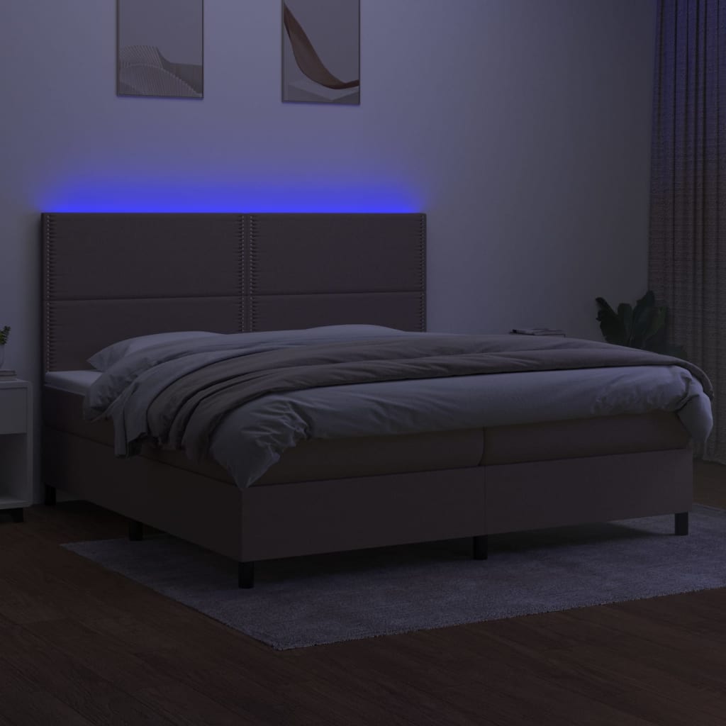 Sommier à lattes de lit et matelas et LED Taupe 200x200cm Tissu - XIOS