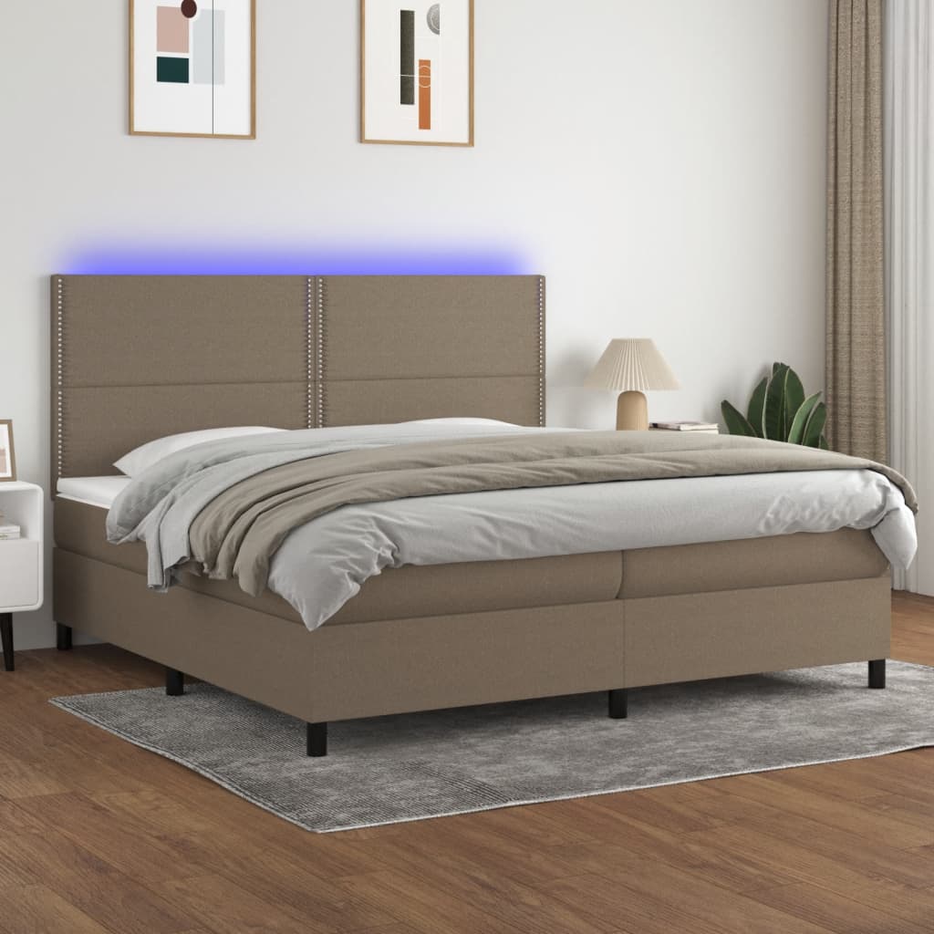 Sommier à lattes de lit et matelas et LED Taupe 200x200cm Tissu - XIOS