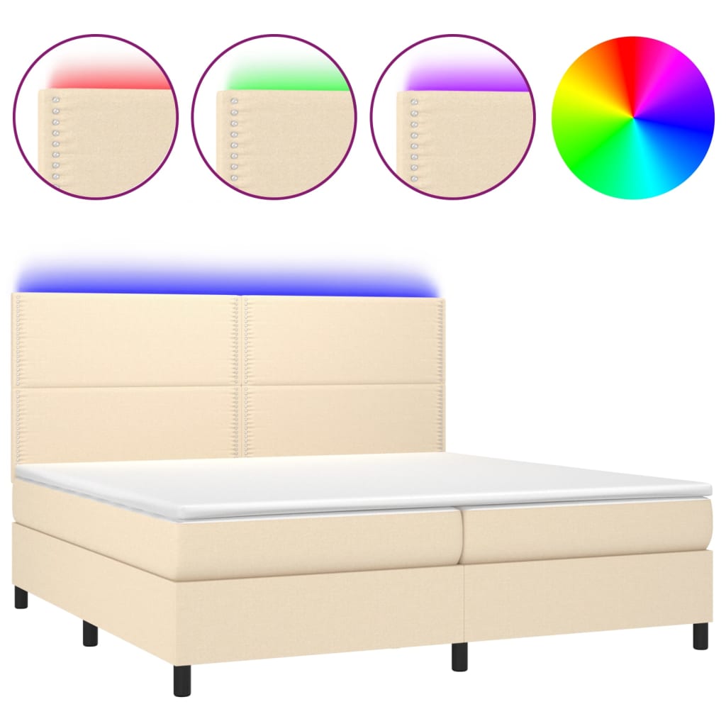Sommier à lattes de lit et matelas et LED Crème 200x200cm Tissu - XIOS