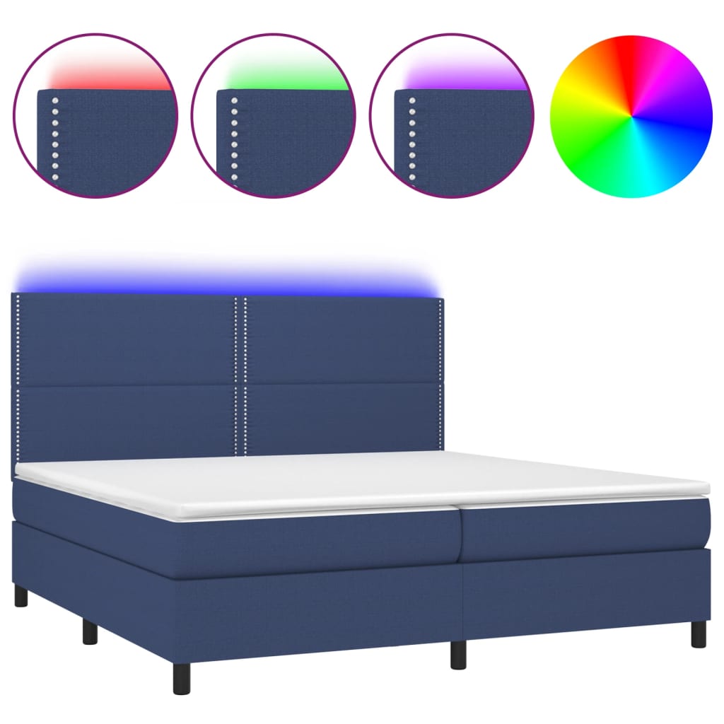 Sommier à lattes de lit et matelas et LED Bleu 200x200 cm Tissu - XIOS