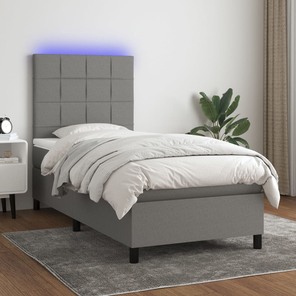 Sommier à lattes de lit avec matelas et LED Gris foncé 90x190cm - XIOS