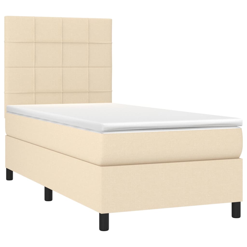 Sommier à lattes de lit et matelas et LED Crème 90x190 cm Tissu - XIOS