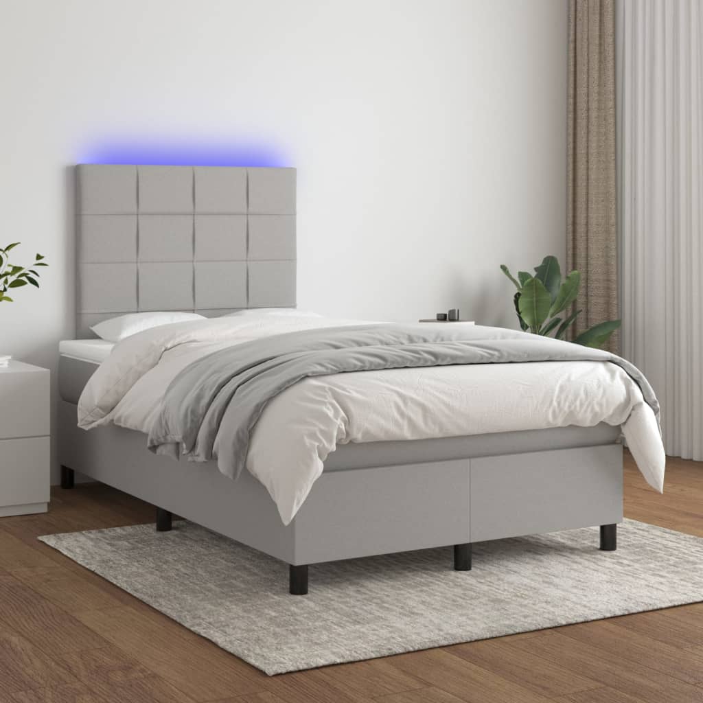 Sommier à lattes de lit et matelas et LED Gris clair 120x200 cm - XIOS