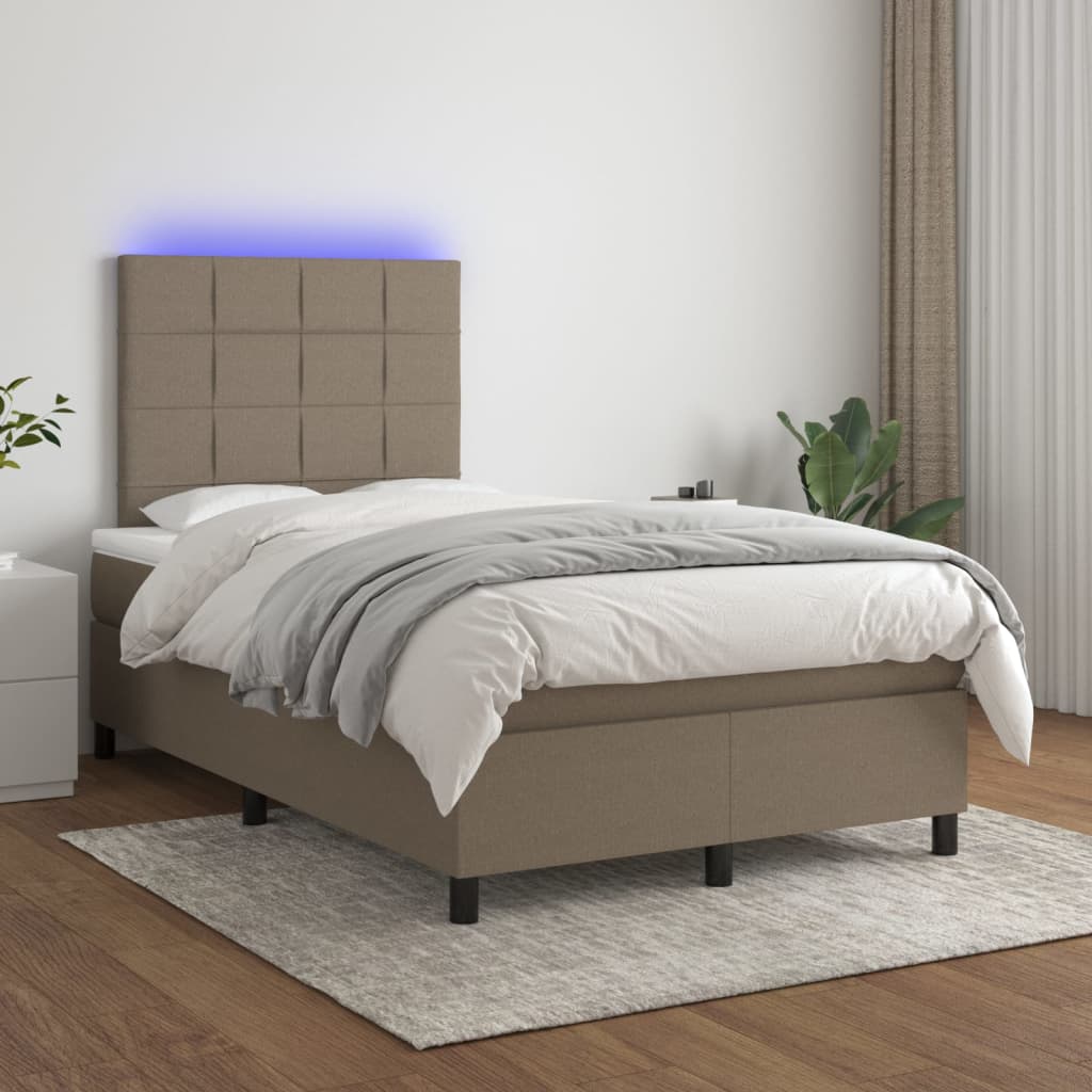 Sommier à lattes de lit et matelas et LED Taupe 120x200cm Tissu - XIOS